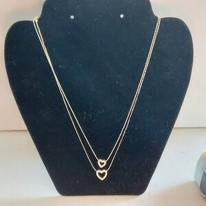 Vintage Avon Sliding Double Heart Silvertone Necklace 14"